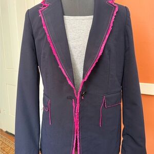 Women's Navy Blazer with Pink Fringe Trim